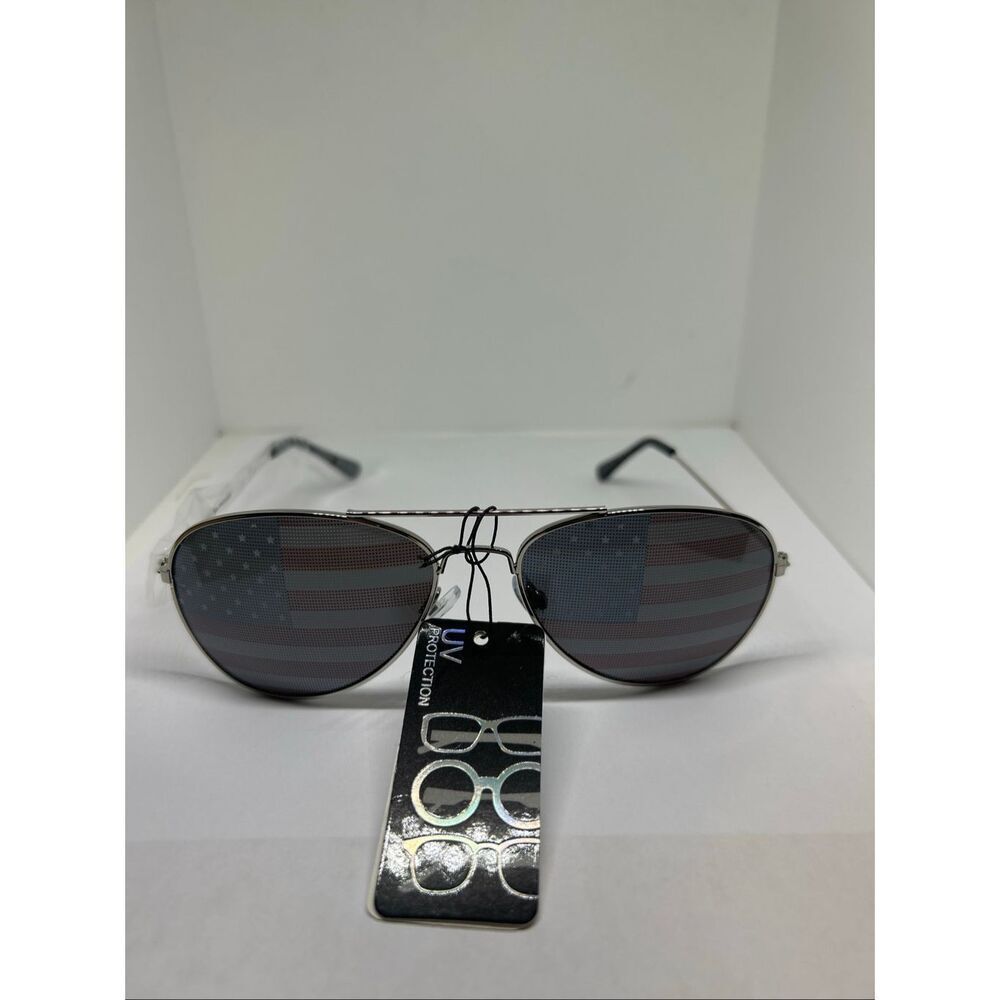 Patriotic Aviator Sunglasses American Flag Lens UV Protection Unisex - Picture 4 of 4